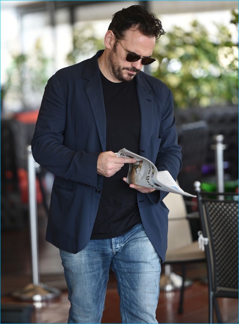 Black T-shirt with Navy Blazer