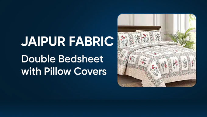 Jaipur Fabric | 150 GSM Floral Double Bedsheet + Pillow Covers | From ₹399