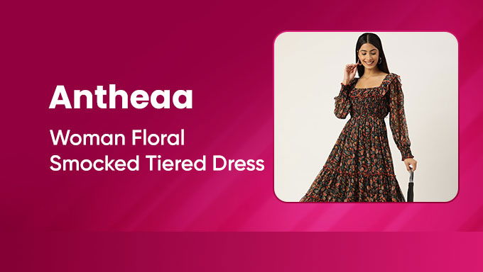 Antheaa Woman Floral Smocked Tiered Dress | Elegant & Breezy