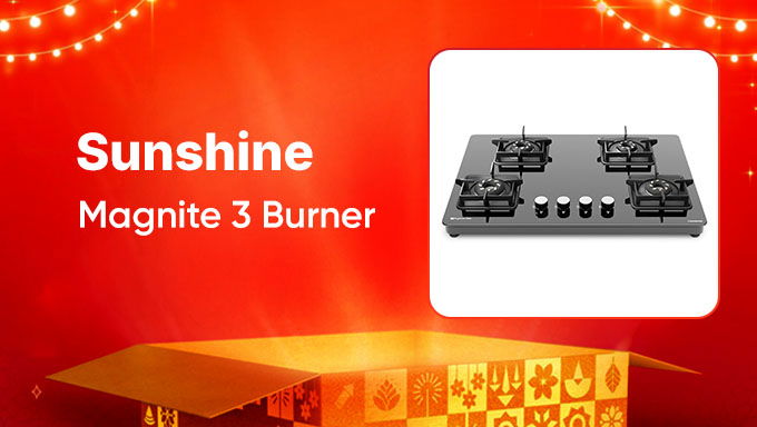 Sunshine | Magnite 3 Burner | Stylish Glass Top Gas Stove