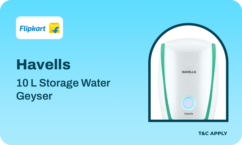 HAVELLS 10 L Storage Water Geyser with Flaxi Pipe and Free Intallation (Instanio, White & Blue)