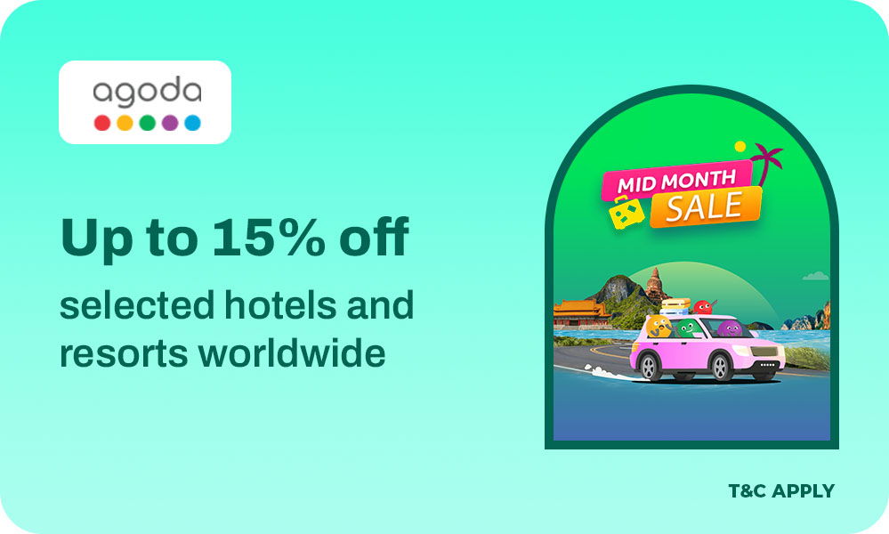 AGODA Mid Month Sale| 15% OFF + Extra 5% OFF on Domestic & International Stays