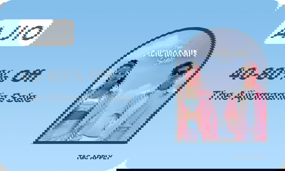 AJIO MANIA SALE | Min 40% – 80% Off + Extra 10% Off on Rs.1,990 + 10% Bank Off + Cashback