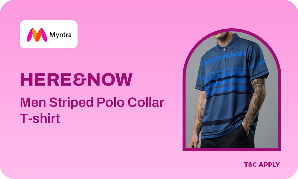 Buy HERE&NOW Men Striped Polo Collar T-shirt