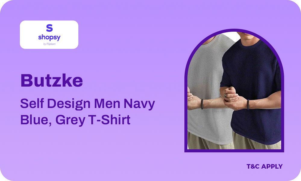Buy Butzke Self Design Men Navy Blue, Grey T-Shirt