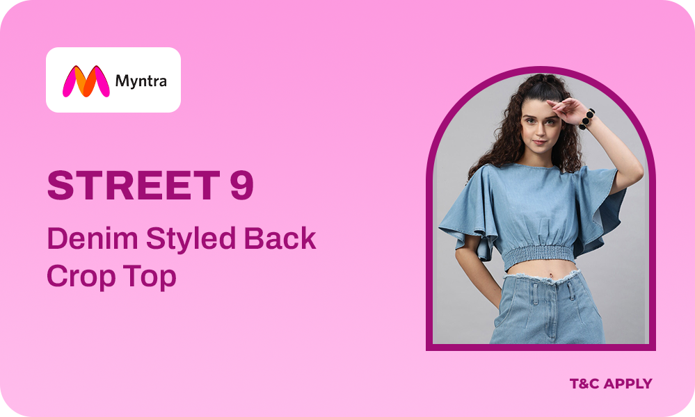 STREET 9 Blue Solid Flared Sleeves Crop Top