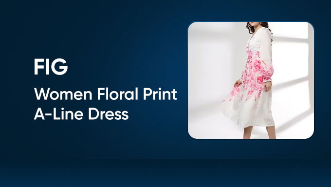 FIG Women Floral Print A-Line Dress | Elegant Casual & Party Wear