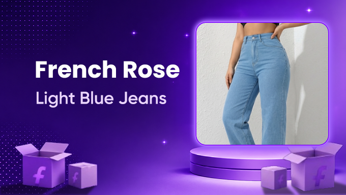 French Rose Women's Light Blue Jeans | High-Waist Wide-Leg Denim for Women