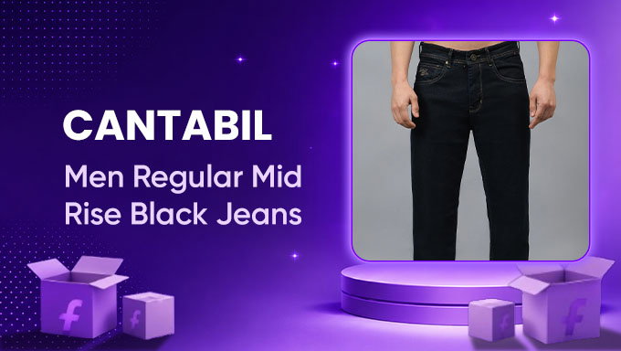Cantabil Men's Black Jeans | Flat 73% Off on Regular Mid-Rise Denim