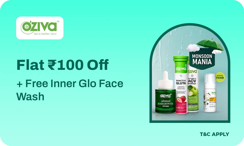OZiva Monsoon Mania is Live - Flat ₹100 OFF + FREE Inner Glo Face Wash
