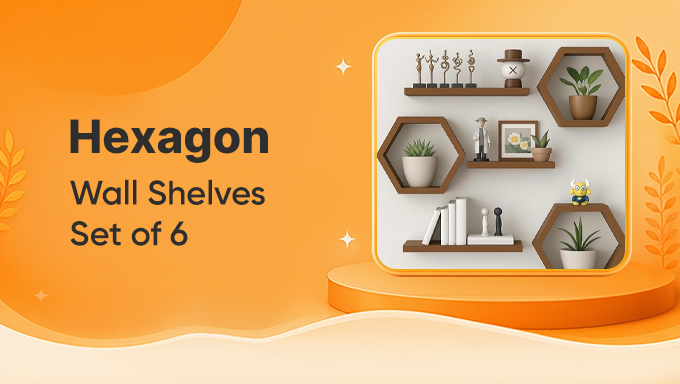 Hexagon Wooden Wall Shelves Set of 6 | Floating Honeycomb Wall Rack for Home Décor