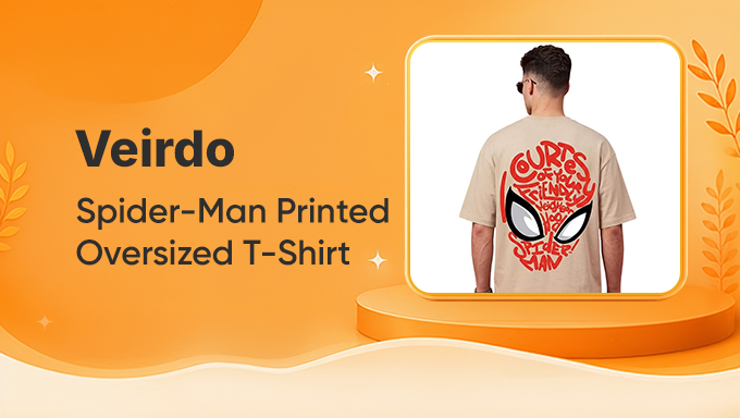 Veirdo Men Spider-Man Printed Oversized T-Shirt